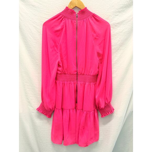 Alice + Olivia Lavania Blouson Sleeve Mini Dress in Wild Pink Smocked Waist US 8 - Picture 6 of 8